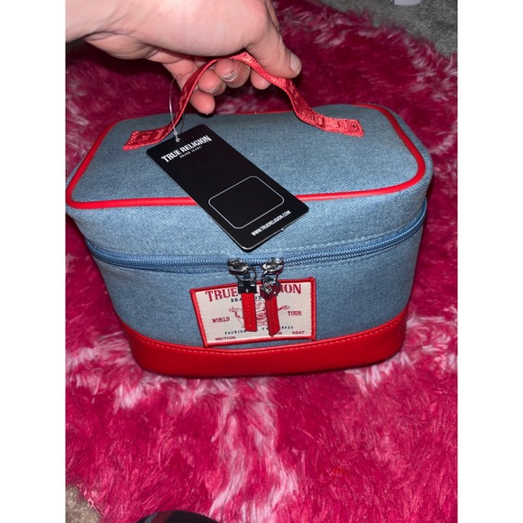 True Religion Denim Red Cosmetic Travel Bag Makeup Organizer Pouch Pouch NWT - Picture 6 of 6